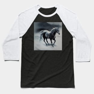 Galloping Horse in Snow Baseball T-Shirt